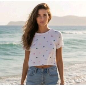 Juicy Couture Crown Print Large Crop Top  Cotton Short Sleeve White